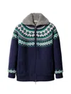 Miu Miu Wool Oversized Cardigan High Collar Patterned In Blue