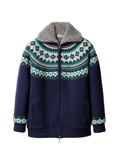 MIU MIU WOMEN'S WOOL AND FLEECE CARDIGAN WITH ZIPPER