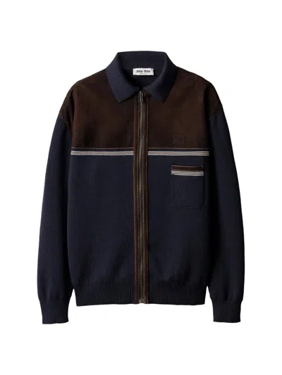 Miu Miu Women's Wool And Leather Zipper Cardigan In Multi