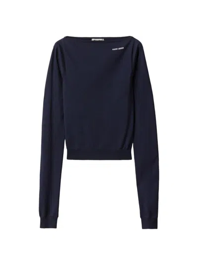 Miu Miu Women's Wool Boat-neck Sweater In Blue
