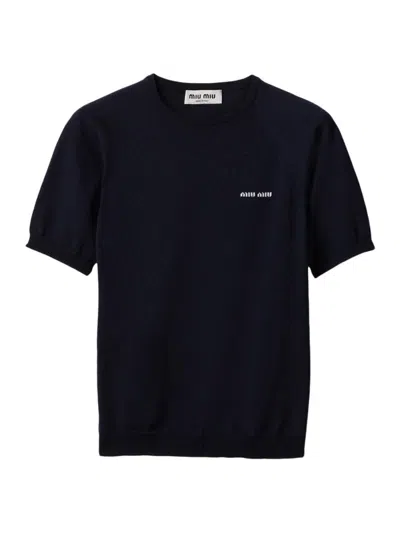 Miu Miu Women's Wool Crewneck Sweater In Blue