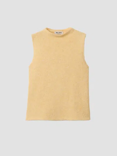 Miu Miu Melange Yellow Wool Vest In Orange