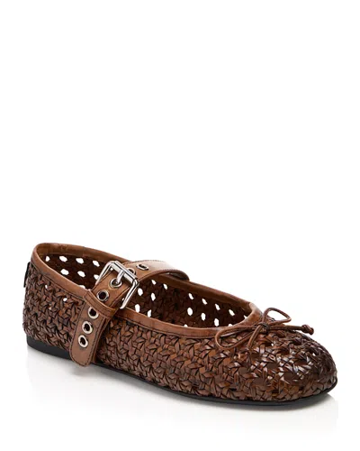 Miu Miu Perforated Leather Ballerinas In Cognac Color In Multi