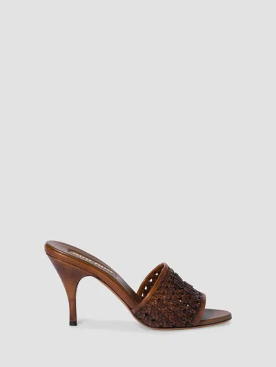 Miu Miu Woven Leather Sandals In Animal Print