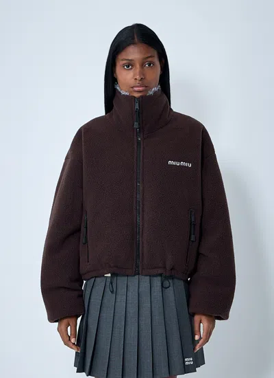 Miu Miu Women Zip-up Fleece Jacket In Brown