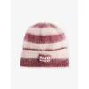 Miu Miu Womens Amaranto+pesca Striped Logo-patch Wool-blend Beanie Hat