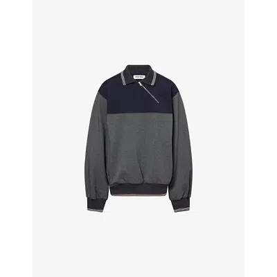 MIU MIU WOMENS ANTRACITE BLU ASYMMETRIC JERSEY POLO JACKET
