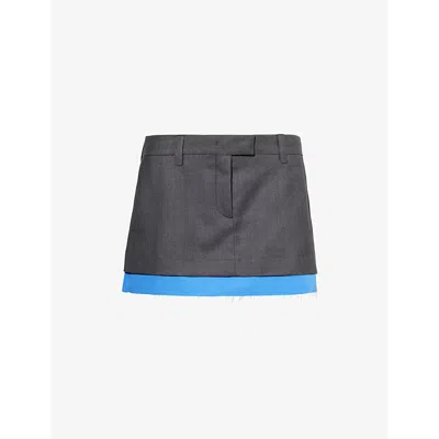 Miu Miu Womens Antracite Text-appliqué Contrast-hem Wool Mini Skirt