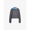 Miu Miu Cropped Wool Jacket Pointed Collar In Antracite