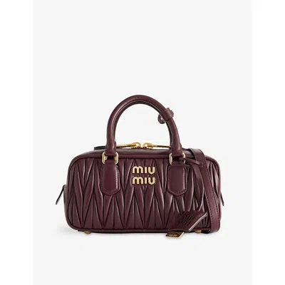 Miu Miu Womens Arcadie Matelassé Leather Handbag Bordeaux