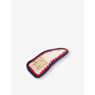 Miu Miu Womens Logo-plaque Crochet Hair Clip Avorio+rosso+blu