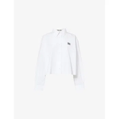 Miu Miu Womens Bianco Logo-embroidery Cotton Shirt In White