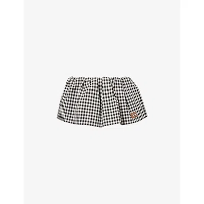 MIU MIU WOMENS BIANCO+NERO CHECK-PRINT LOW-WAIST COTTON SHORTS