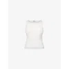 Miu Miu Womens  Slim-fit Embroidered-branding Wool-blend Knit Top In Bianco