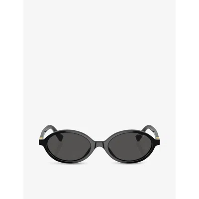 Miu Miu Logo Round Sunglasses In Black