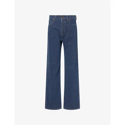 Miu Miu Womens Bleu Embroidered-logo Straight-leg Denim Jeans In Blue