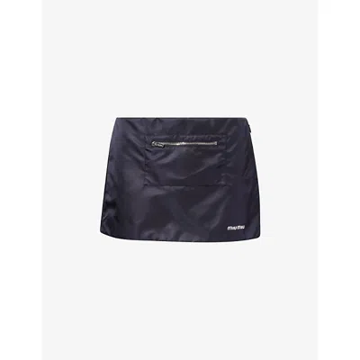 Miu Miu Womens Bleu Logo-embroidery Nylon Gazare Mini Skirt In Blue