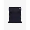 Miu Miu Womens Bleu Logo-intarsia Bandeau Wool Knitted Top In Blue