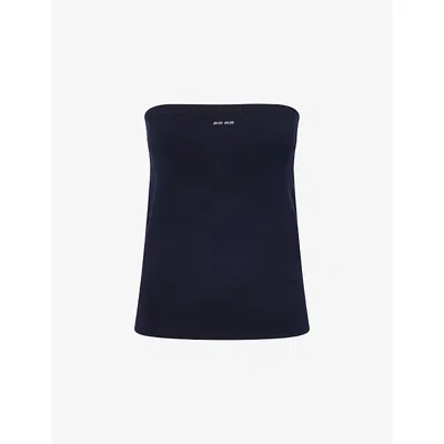 MIU MIU WOMENS BLEU LOGO TUBE COTTON-KNIT TOP