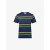 Miu Miu Womens Blu Bottiglia Stripe Logo-patch Cotton-jersey T-shirt In Blue