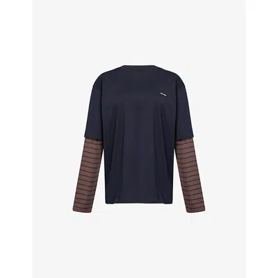 Miu Miu Womens Blu Cacao Relaxed-fit Layered Cotton-jersey Top