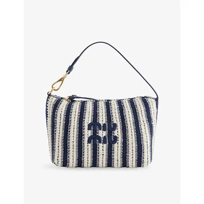 Miu Miu Womens Blu+talco Embroidered-logo Striped Cotton-crochet Handbag