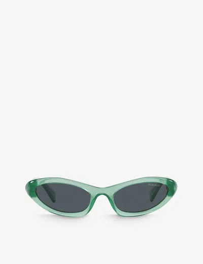 Miu Miu Mens Blue Mu 09ys Oval-frame Acetate Sunglasses