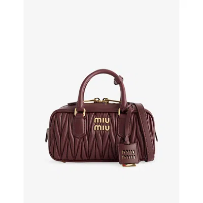 Miu Miu Womens Bordeaux Arcadie Matelassé Leather Top Handle Bag In Burgundy