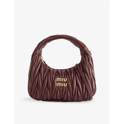 Miu Miu Womens Bordeaux Wander Mini Leather Hobo Bag In Burgundy