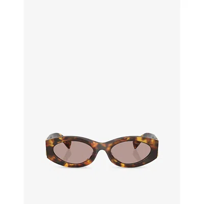 Miu Miu Womens Brown 11ws Oval-shape Acetate Sunglasses