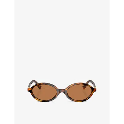 MIU MIU WOMENS BROWN MU 04ZS OVAL-FRAME ACETATE SUNGLASSES