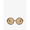Miu Miu Womens Brown Mu B02s Round-frame Acetate Sunglasses