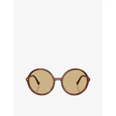 Miu Miu Womens Brown Mu B02s Round-frame Acetate Sunglasses