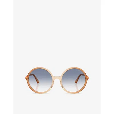 MIU MIU WOMENS BROWN MU B02S ROUND-FRAME ACETATE SUNGLASSES