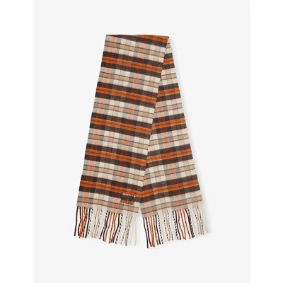 Miu Miu Womens Bruciato+papaya Check Wool-blend Scarf In Multi