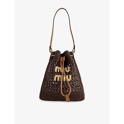 Miu Miu Womens Cacao Naturale Logo-embroidered Mini Crochet Shoulder Bag In Brown
