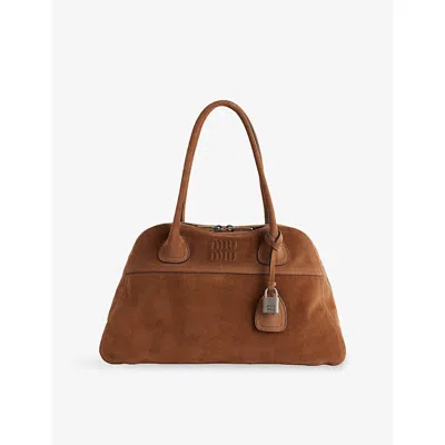 Miu Miu Womens Cacao Vivant Suede Shoulder Bag In Brown