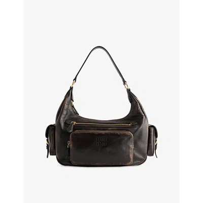 Miu Miu Womens Caffe Pocket Medium Leather Shoulder Bag In Brown
