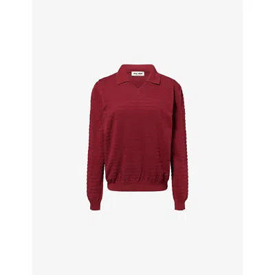 Miu Miu Womens Collared Striped Cotton-knit Jumper Amaranto