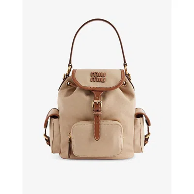 Miu Miu Womens Corda+brandy Canapa Soft Canvas And Leather Backpack In Black