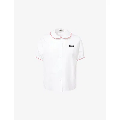 Miu Miu Womens Embroidered Scalloped-trim Cotton Shirt Bianco+rosso