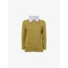 Miu Miu Womens Felce Cacao Striped-collared Knitted-logo Cashmere Cardigan In Brown