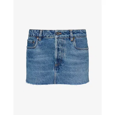 Miu Miu Womens Frayed Denim Mini Skirt Bleu In Blue