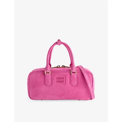 Miu Miu Womens Arcadie Padded Suede Top-handle Bag Fuxia