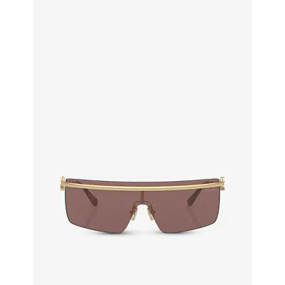 Miu Miu Womens Gold Mu 50zs Irregular-frame Metal Sunglasses In Brown