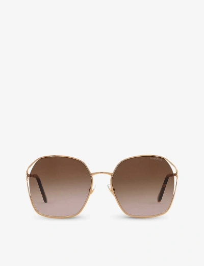 Miu Miu Womens Gold Mu 52ws Square-frame Metal Sunglasses