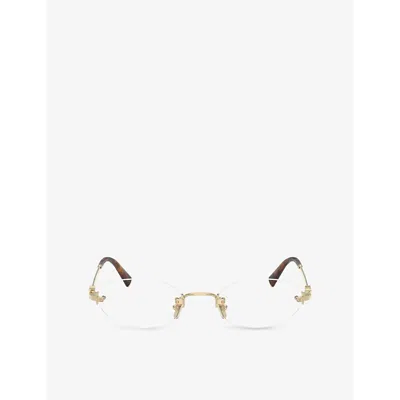 Miu Miu Womens Mu 53wv Oval-frame Metal Optical Glasses Gold