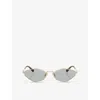 Miu Miu Womens Gold Mu 56zs Oval-frame Metal Sunglasses