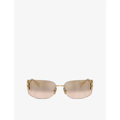 Miu Miu Womens Mu A51s Square-frame Metal Sunglasses Gold