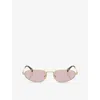 Miu Miu Womens Gold Mu A52s Oval-frame Metal Sunglasses